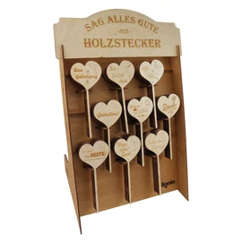 Display mit Herz Holzsteckern