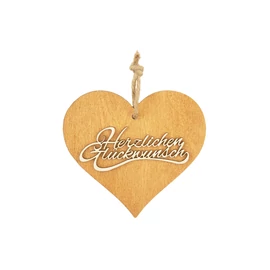 Braunes 3D Holzherz "Herzlichen Glückwunsch"