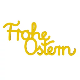 Holzschrift "Frohe Ostern" groß gelb