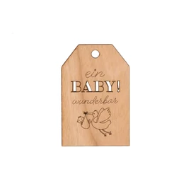 Grußkarte aus Kirschholz "Ein Baby! wunderbar (Storch)"