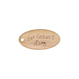 Oval Anhänger aus Kirschholz "Zur Geburt"