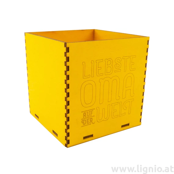 Holzbox 8 cm gelb "Liebste Oma auf der Welt"