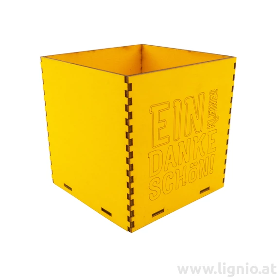 Holzbox 8 cm gelb "Ein kleines Dankeschön"
