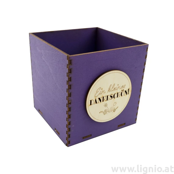 Holzbox 10 cm dunkellila "Ein kleines Dankeschön"