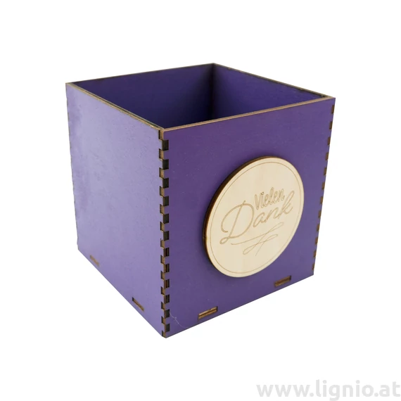 Holzbox 10 cm dunkellila "Vielen Dank"