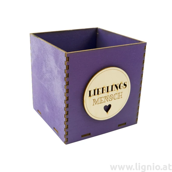 Holzbox 10 cm dunkellila "Lieblingsmensch"