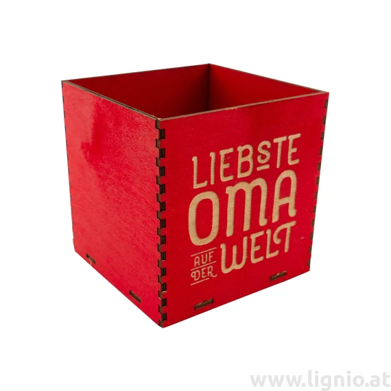 Holzbox 8 cm rot "Liebste Oma auf der Welt"