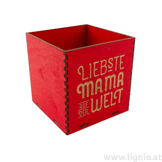 Holzbox 8 cm rot "Liebste Mama auf der Welt"