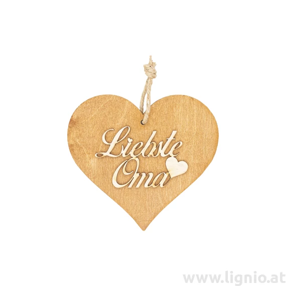 Braunes 3D Holzherz "Liebste Oma"