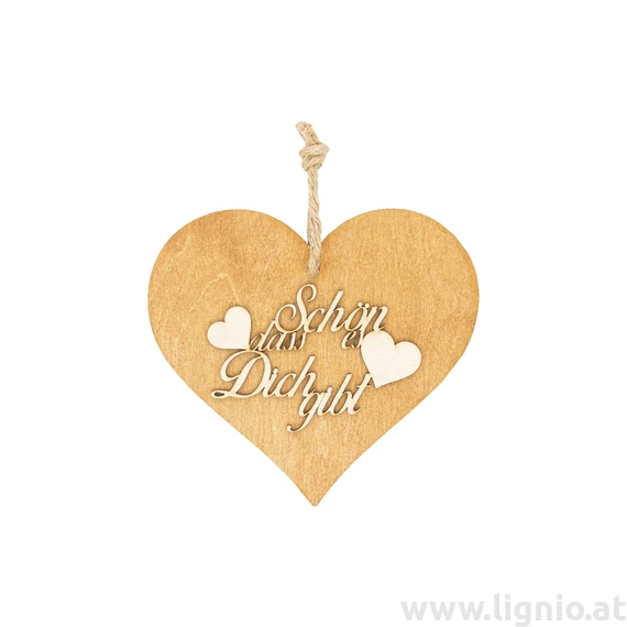 Braunes 3D Holzherz "Schön dass es Dich gibt"