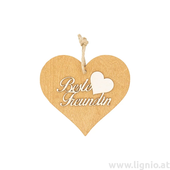Braunes 3D Holzherz "Beste Freundin"