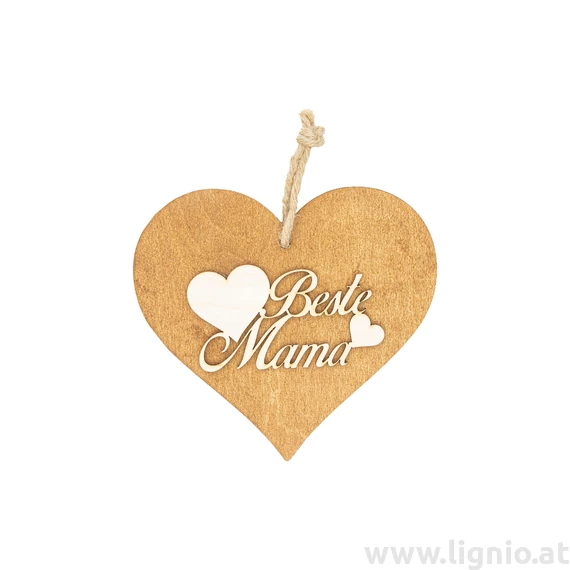 Braunes 3D Holzherz "Beste Mama"
