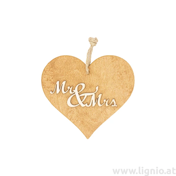 Braunes 3D Holzherz "Mr. & Mrs."