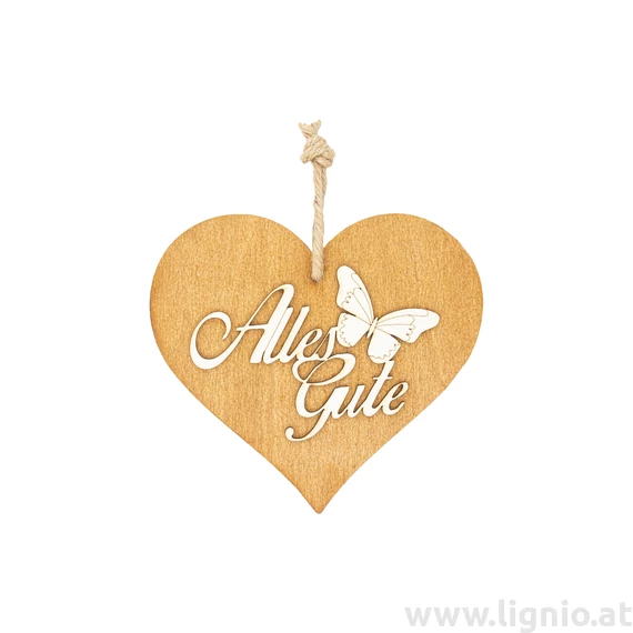 Braunes 3D Holzherz "Alles Gute"