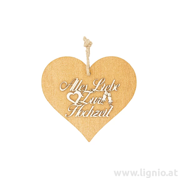Braunes 3D Holzherz "Alles Liebe zur Hochzeit"