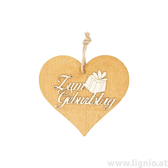 Braunes 3D Holzherz "Zum Geburtstag"