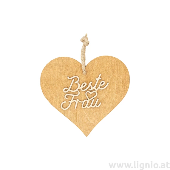 Braunes 3D Holzherz "Beste Frau"