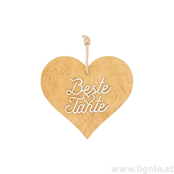 Braunes 3D Holzherz "Beste Tante"