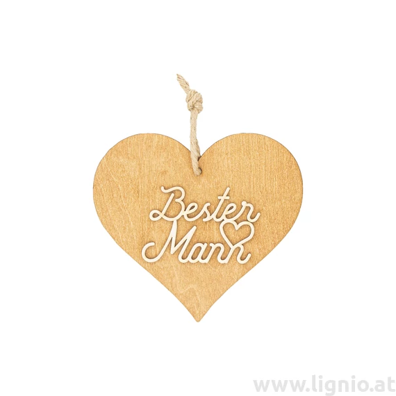 Braunes 3D Holzherz "Bester Mann"