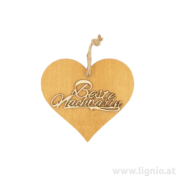 Braunes 3D Holzherz "Beste Nachbarin"