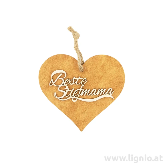Braunes 3D Holzherz "Beste Stiefmama"