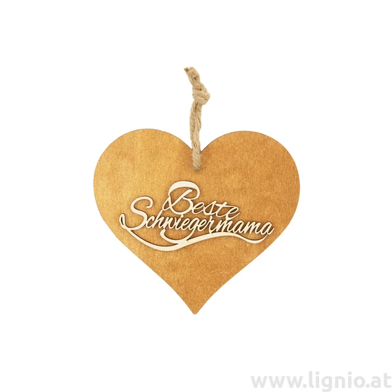 Braunes 3D Holzherz "Beste Swiegermama"