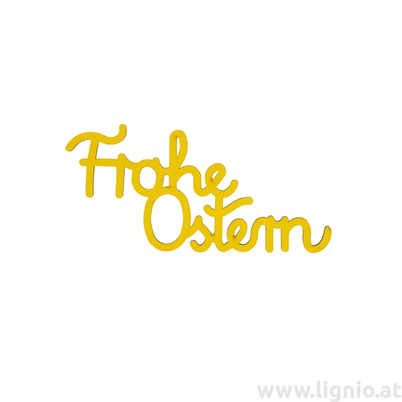 Holzschrift "Frohe Ostern" klein gelb