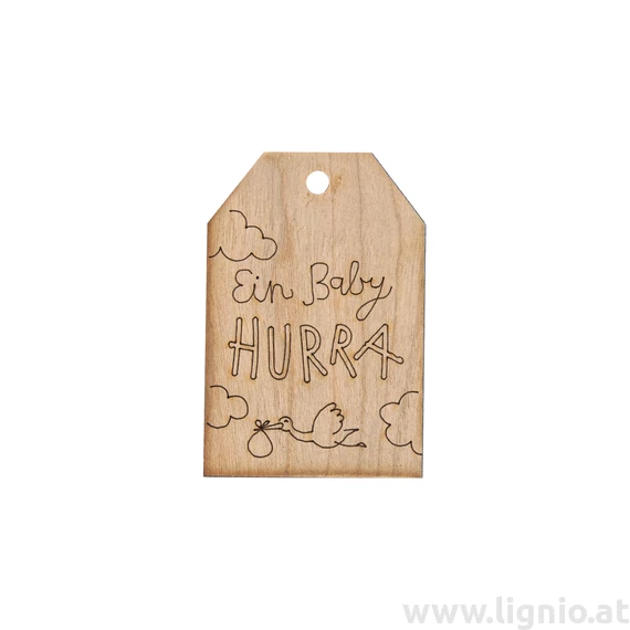 Grußkarte aus Kirschholz "Ein Baby Hurra"