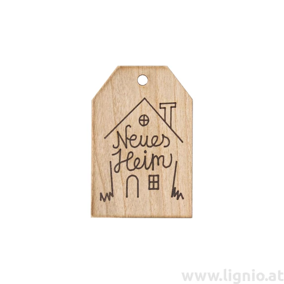 Grußkarte aus Kirschholz "Neues Heim"