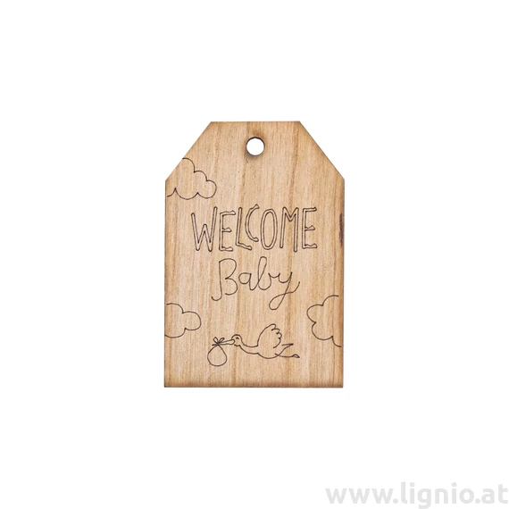 Grußkarte aus Kirschholz "Welcome Baby"