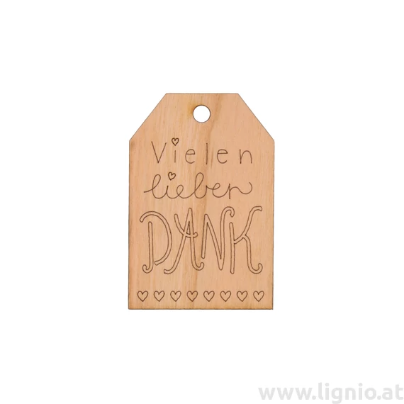 Grußkarte aus Kirschholz "Vielen lieben Dank"