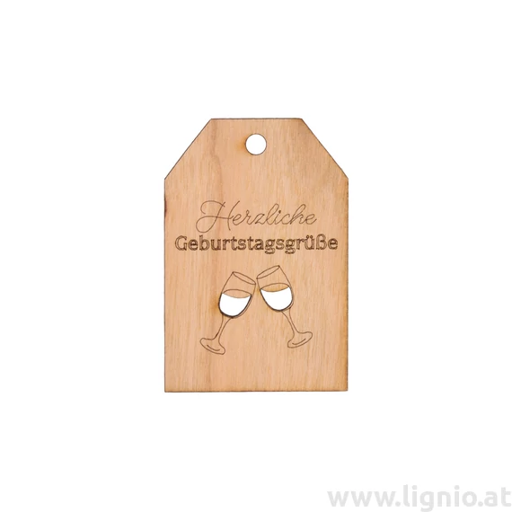 Grußkarte aus Kirschholz "Herzliche Geburtstagsgrüße (Gläser)"