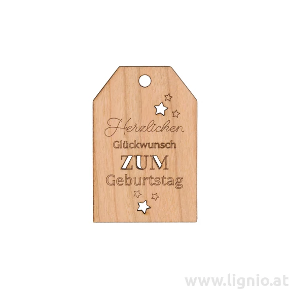 Grußkarte aus Kirschholz "Herzliche Glückwunsch zum Geburtstag"