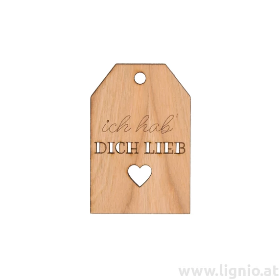 Grußkarte aus Kirschholz "Ich habe Dich lieb"