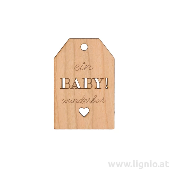 Grußkarte aus Kirschholz "Ein Baby! wunderbar (Herz)"