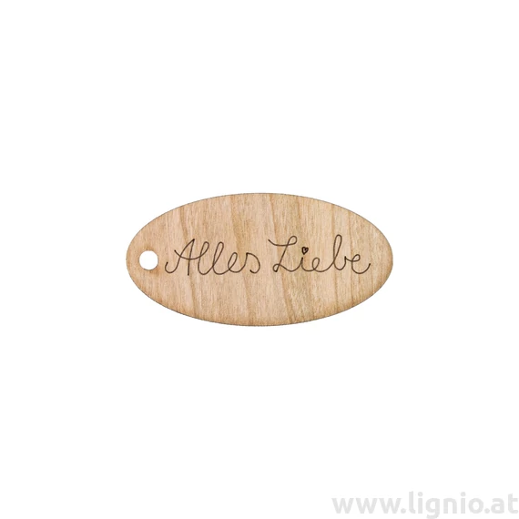 Oval Anhänger aus Kirschholz "Alles Liebe"