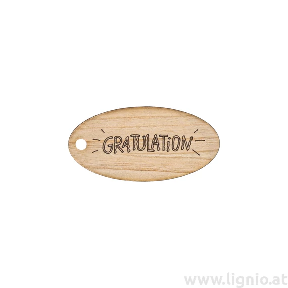 Oval Anhänger aus Kirschholz "Gratulation"