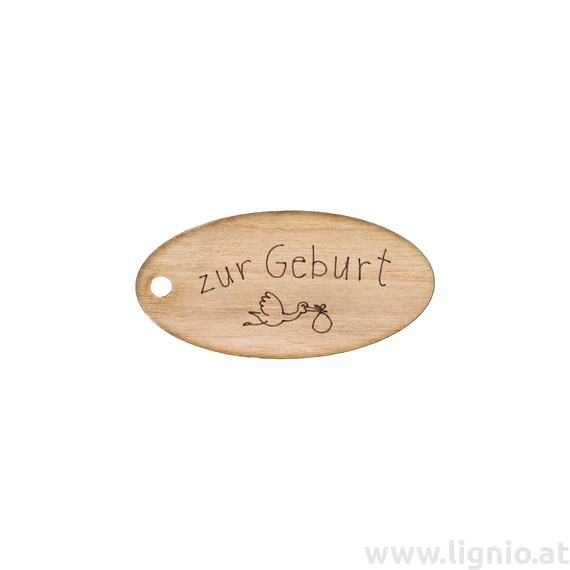 Oval Anhänger aus Kirschholz "Zur Geburt"