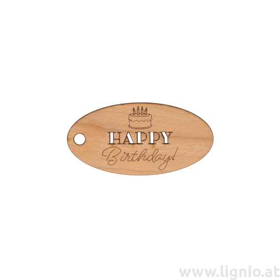 Oval Anhänger aus Kirschholz "Happy Birthday"