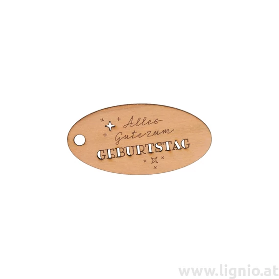 Oval Anhänger aus Kirschholz "Alles Gute zum Geburtstag"