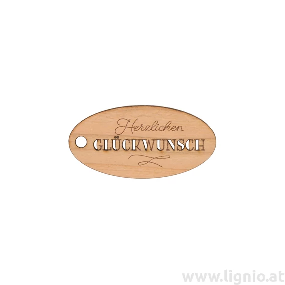 Oval Anhänger aus Kirschholz "Herzlichen Glückwunsch"