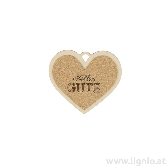 Kork Herz 8cm "Alles Gute"