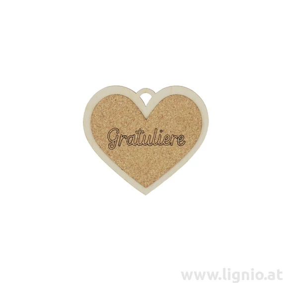 Kork Herz 8cm "Gratuliere"