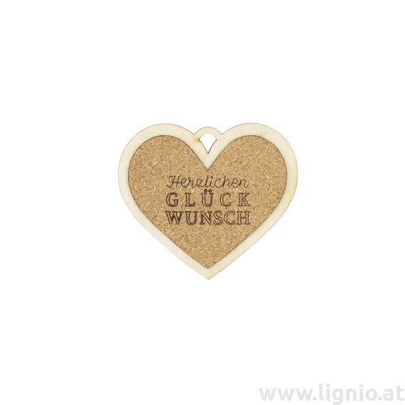 Kork Herz 8cm "Herzlichen Glückwunsch"