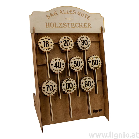 Display mit runden Geburtstagssteckern