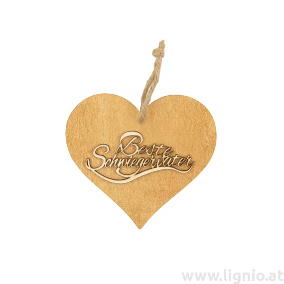 Braunes 3D Holzherz "Beste Swiegervater"
